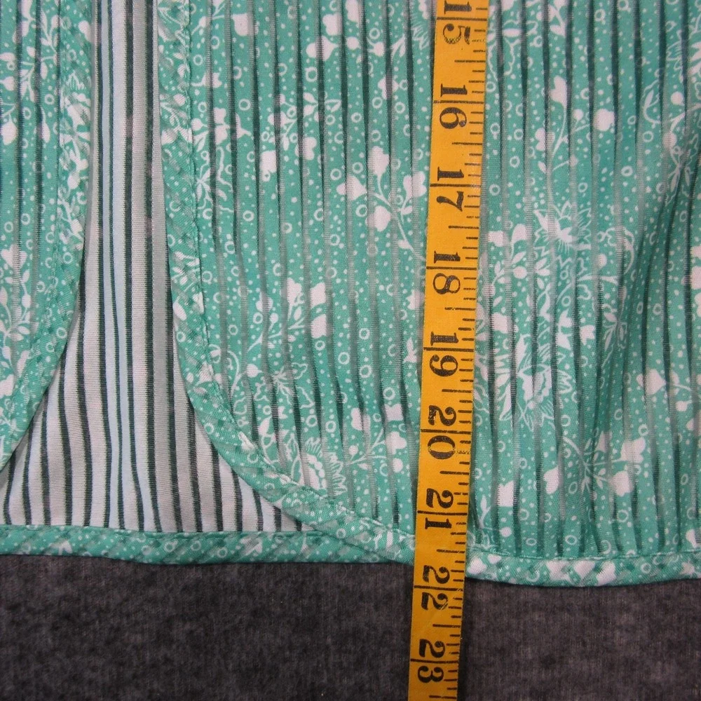 Vtg Sears Jacket‎ Womens 20 Aqua White Stripe Floral Sheer Open Front Retro Glam